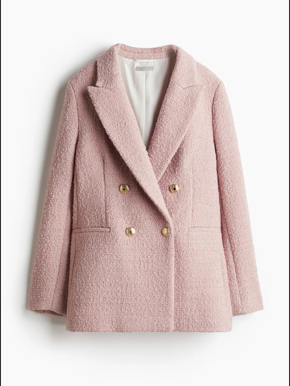NWOT | H&M Double-Breasted Bouclé Blazer Jacket - Dusty Pink | Medium
